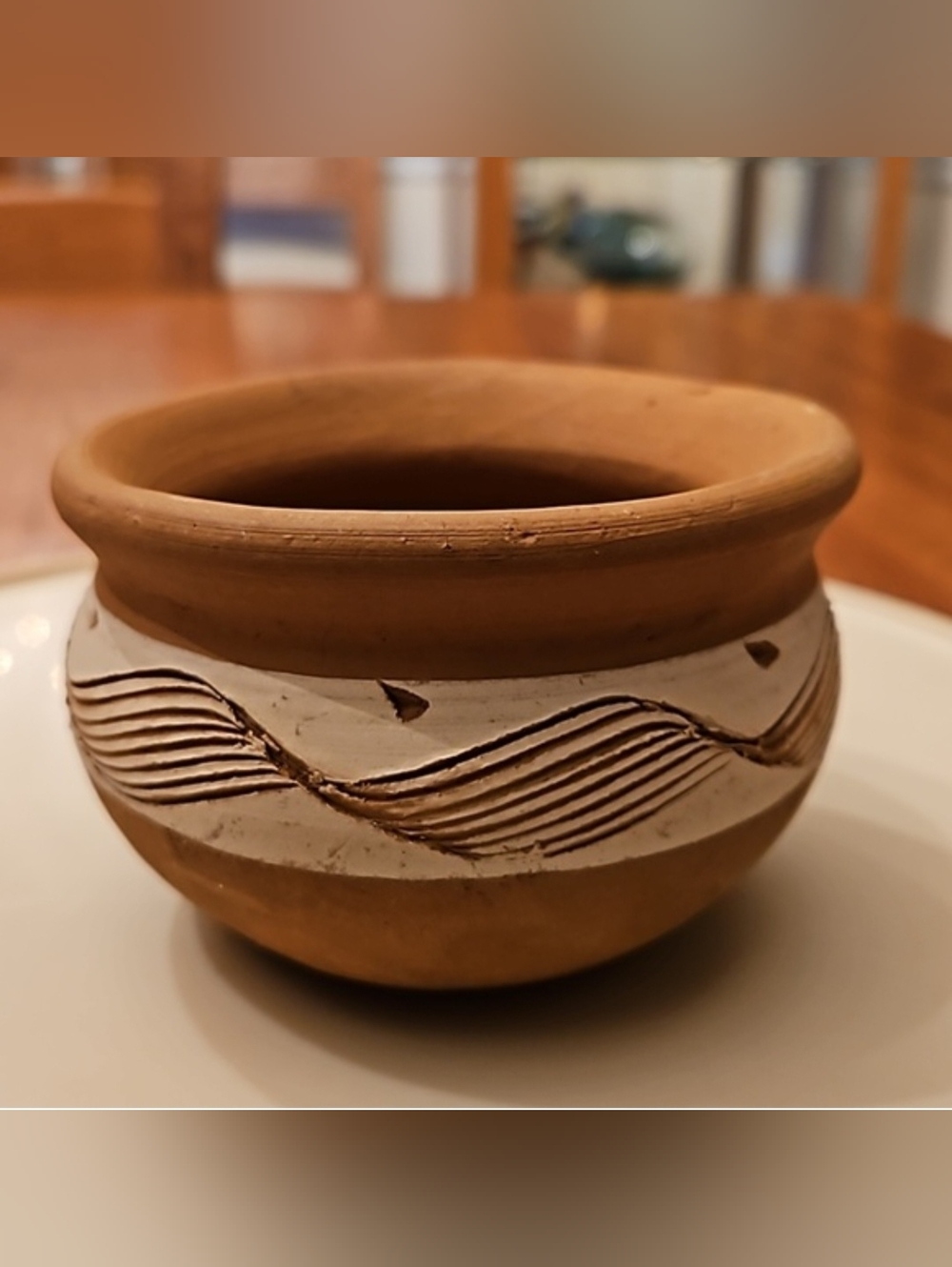 Terracotta Pottery Bowl With White Band Vintage from Philippines